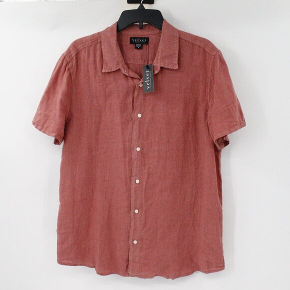 NWT Velvet by Graham & Spencer Shirt Mens M Linen mackie Button Up Short Sleeve - Picture 1 of 9